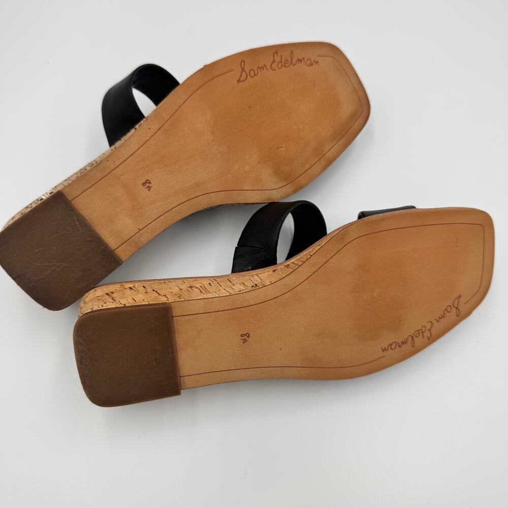 Sam Edelman Vena Black Leather Cork Wedge Slide Sandal Double Strap 8.5 EU 38.5 - Picture 10 of 16